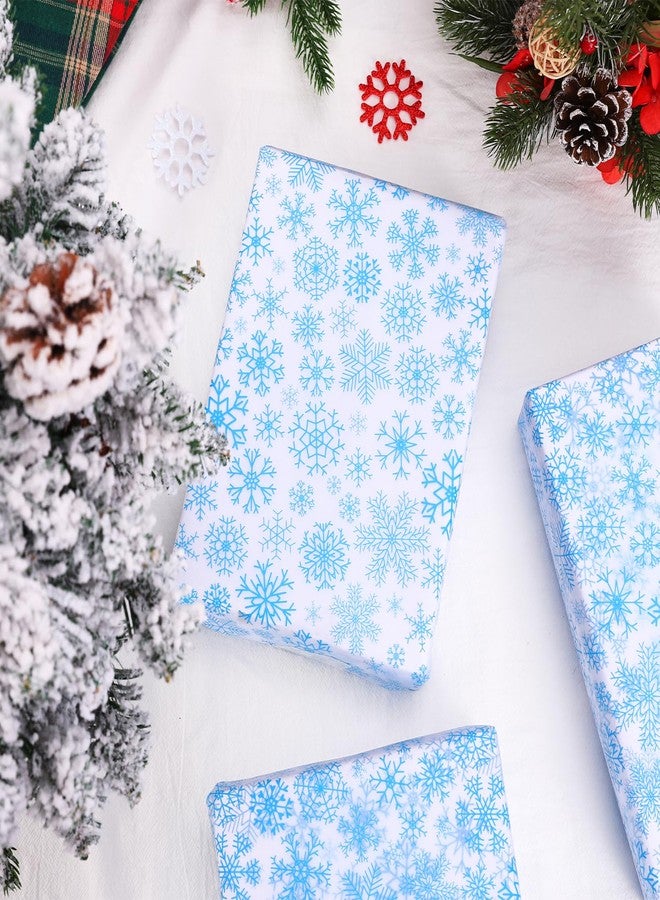 وولاين ورق تغليف هدايا عيد الميلاد الشتوي من والين، 60 ورقة، ورق تغليف أزرق بنقشة ندفة الثلج، مناسب لأعياد الميلاد وحفلات استقبال المولود الجديد والحرف اليدوية، مقاس 20 × 28 بوصة - Image 4